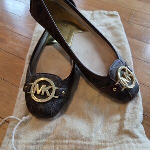 Michael Kors Brown MK Logo Leather Ballet Flats